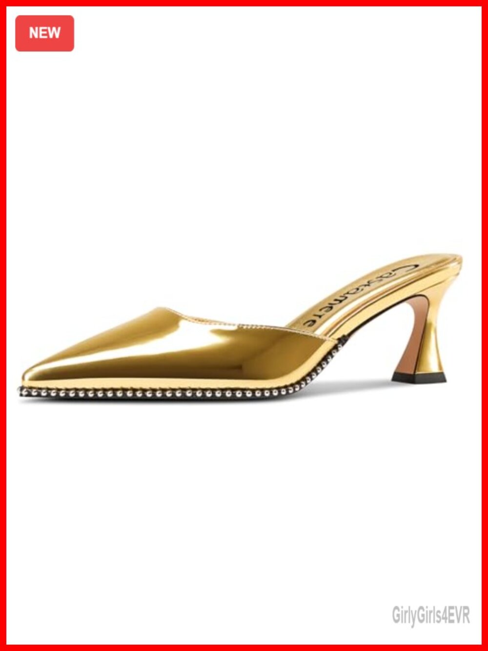 Pointed Toe Slip-On Beaded Kitten Heel Mules Dress Pumps Faux Leather